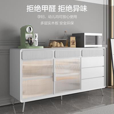 奶油风餐边柜靠简墙一体厅柜约橱柜储物XNS实收纳茶吧机柜木2025