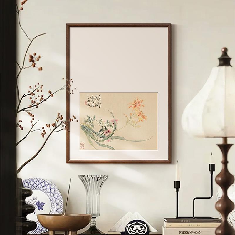 春花秋实花卉新中式挂画写意水墨宋画电表箱书房茶室实木框装饰画图片