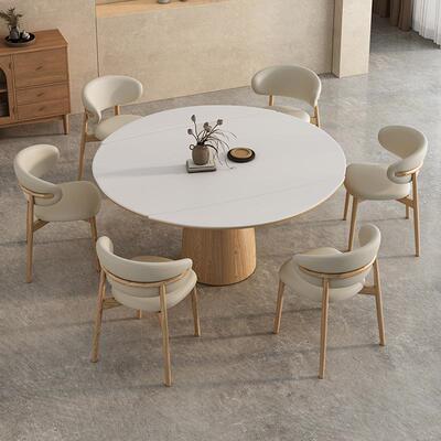 伸缩岩餐桌现代简约32035奶油风岩折叠吃饭桌方圆两用圆板可伸缩板餐桌