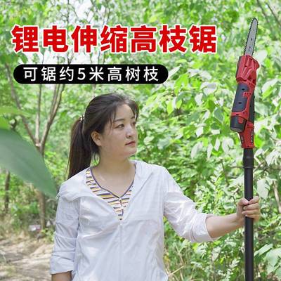 中村一郎可伸缩电动高枝锯充电式园林修枝锯锂电链条锯高枝杆锯子
