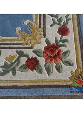 新西兰进口花23416羊毛蓝色欧田式园朵客厅茶几沙发地毯卧室房床