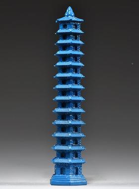 层蓝色木雕刻13XCYZ0124层文昌塔摆实木头九文昌塔家居饰客件厅办