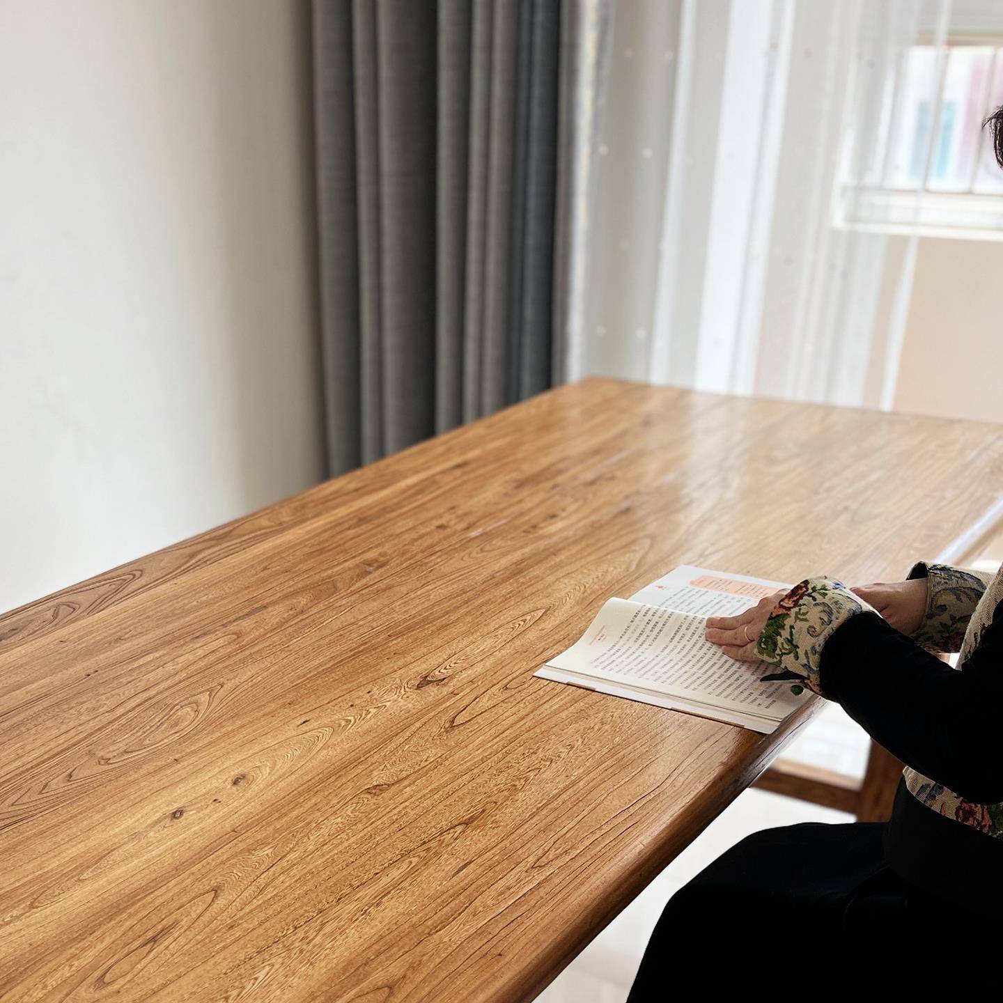 老榆木子桌茶桌茶台台原木长桌子54113书桌餐桌大板长条桌实木桌