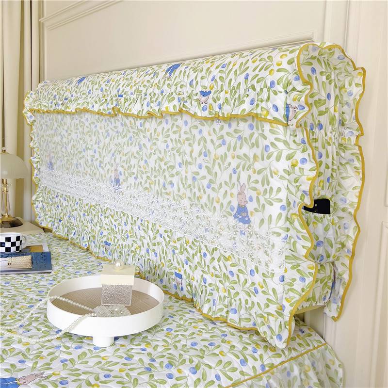 9WOR蕾丝碎花床头罩套全包侧面弹力加棉木板布艺皮床保护套橙