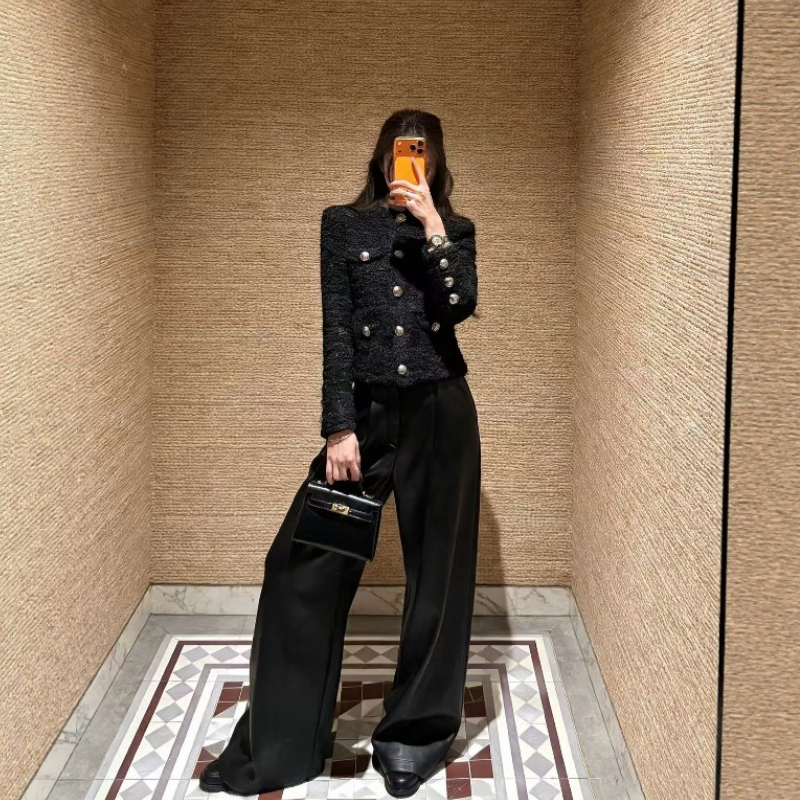 法式高级感气质名媛风收腰外套女春冬新款时尚垂感休闲皮裤两件套