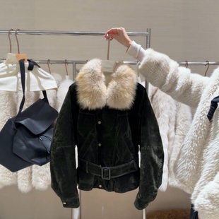 韩系高级感穿搭时尚宽松毛领外套女冬季新款复古气质小众开衫上衣