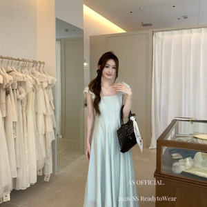 AS OFFICIAL-ballet系精致美女的心动·法式收腰小飞袖连衣裙