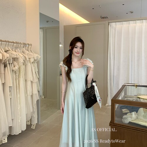 AS OFFICIAL-ballet系精致美女的心动·法式收腰小飞袖连衣裙
