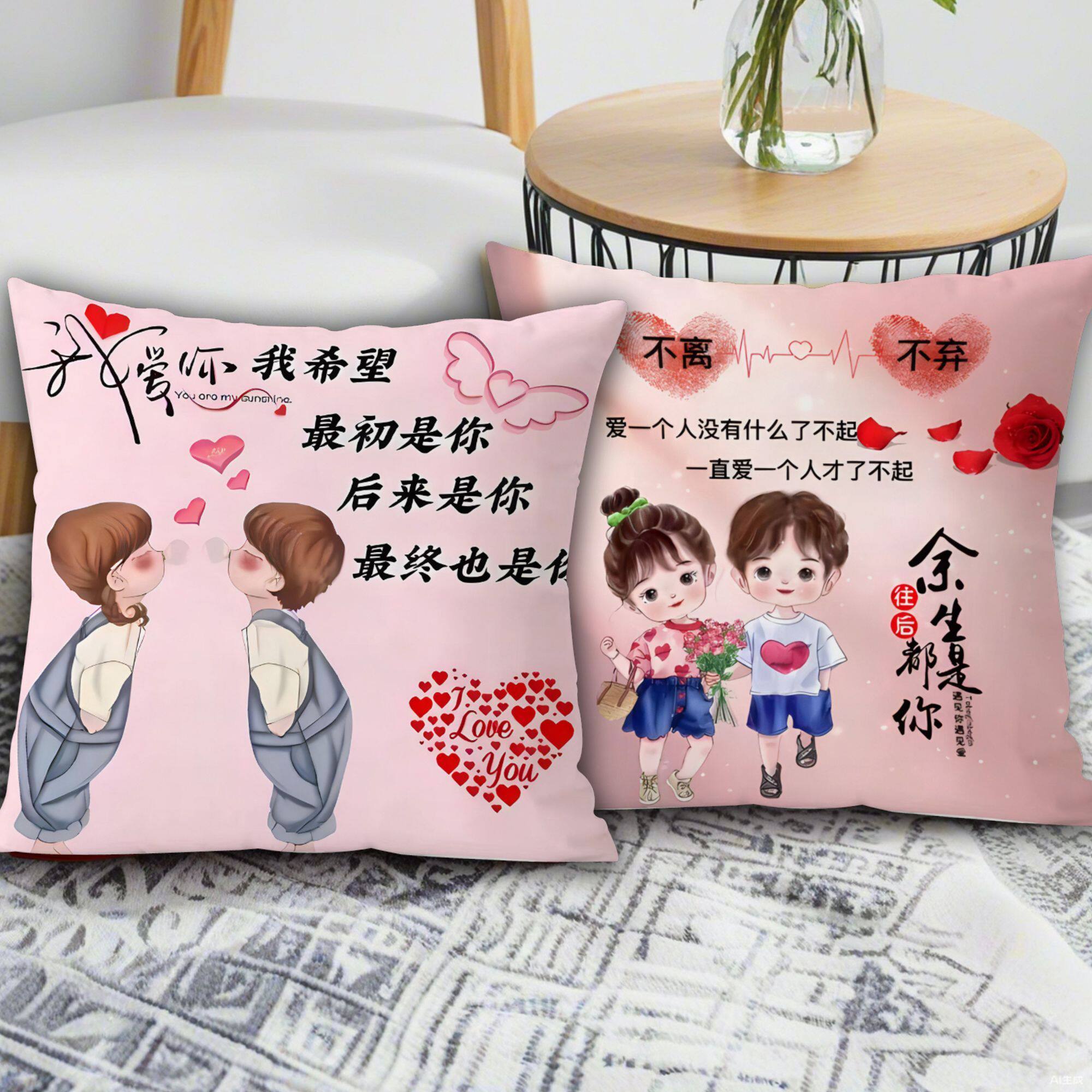 爱情语录抱枕学生午睡靠枕沙发腰靠男女朋友礼物可爱卡通情侣枕套
