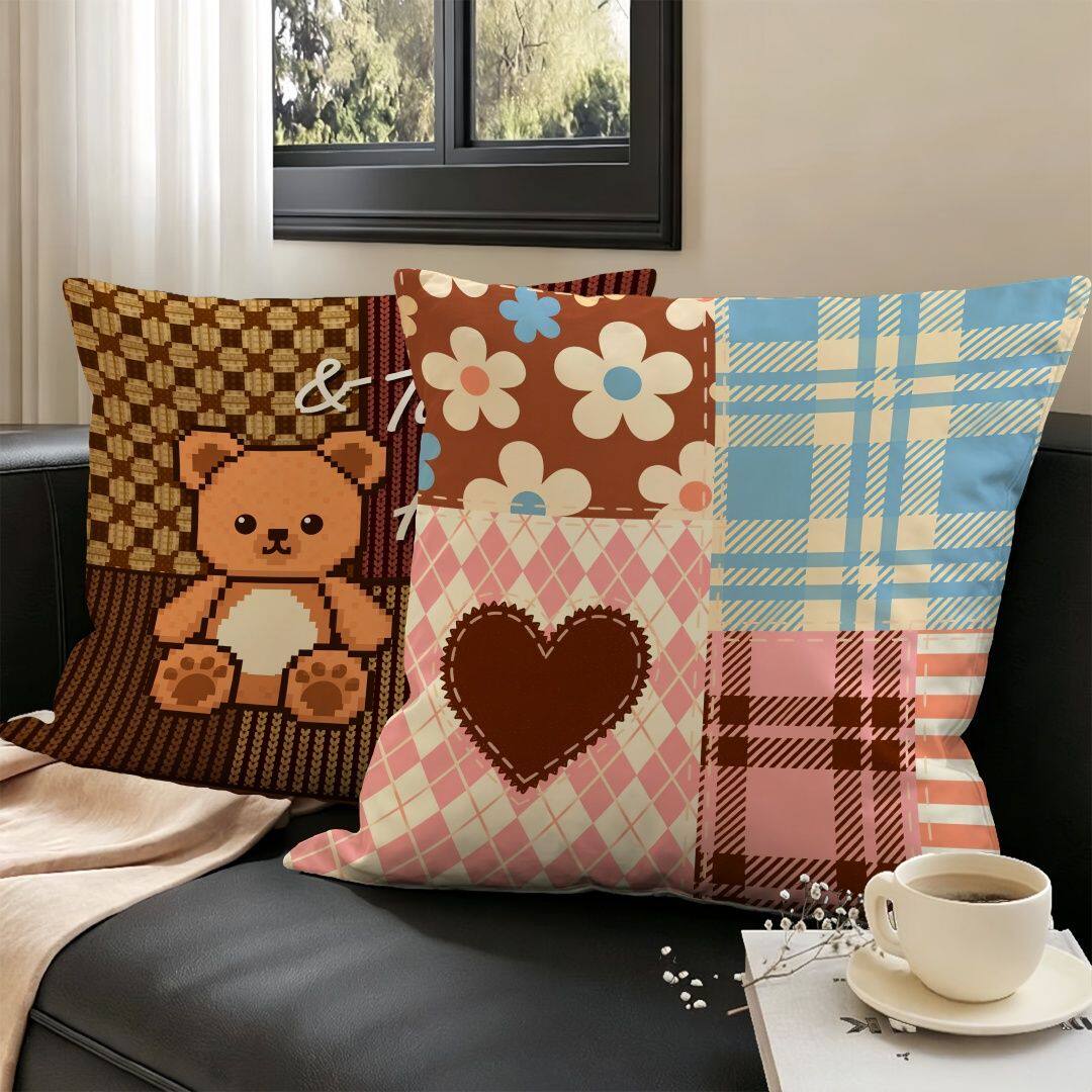 拼接巧克力系格子抱枕多巴胺宿舍卧室床头枕头客厅沙发枕芯抱枕套