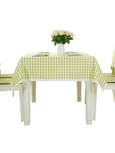 椅套套装 布艺餐桌桌布长方形椅垫台布格子布料防水风格 家用田园