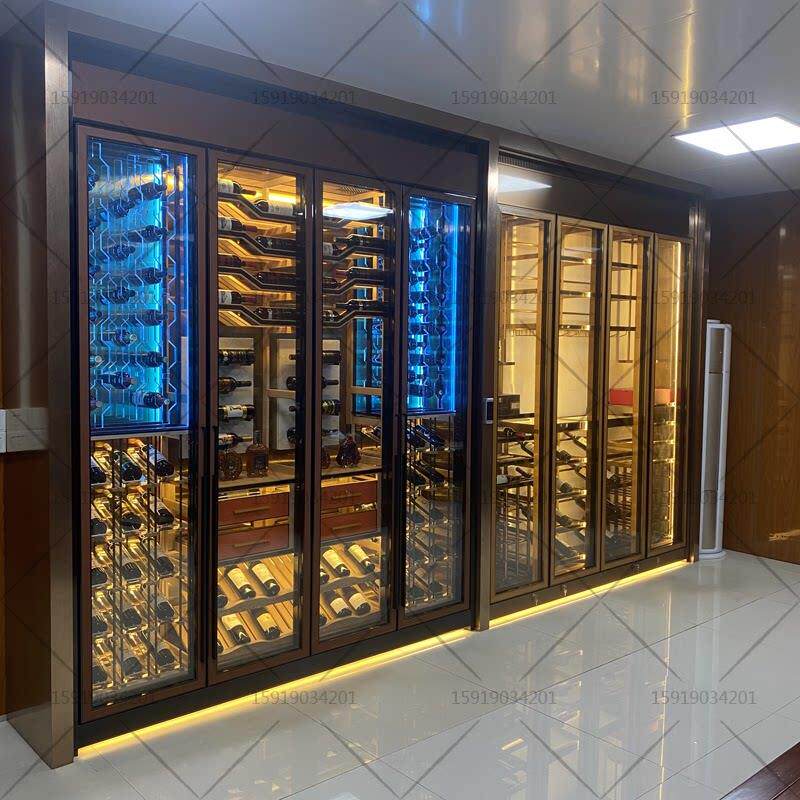 客厅嵌入式不锈钢恒温酒柜定制酒店家用金属红酒柜酒窖高端展示柜