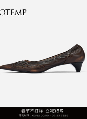 cotemp Tarelka Filigree 25FW雕花尖头平底鞋小猫跟单鞋