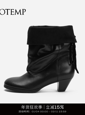 cotempWinfair 25款翻折圆头褶皱靴短靴高跟靴堆堆靴子女