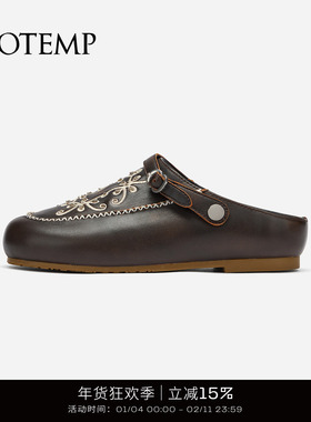 【明星同款】cotemp Rudeneja 刺绣勃肯鞋厚底擦色一脚蹬拖鞋