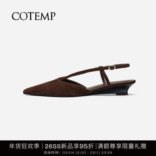 cotemp Ottalaus 26SS新款复古镂空坡跟v字绑带尖头凉鞋子女