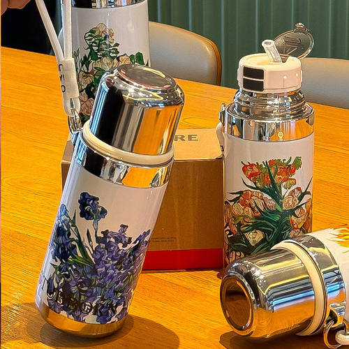 新款梵系列油画彩绘保温杯316不锈钢保温杯大容量颜值复古风
