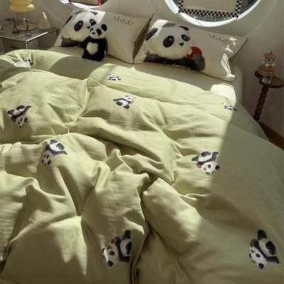 ins少女心卡通双层纱熊猫绿色四件套全棉1.5m1.8米床单被套三件套