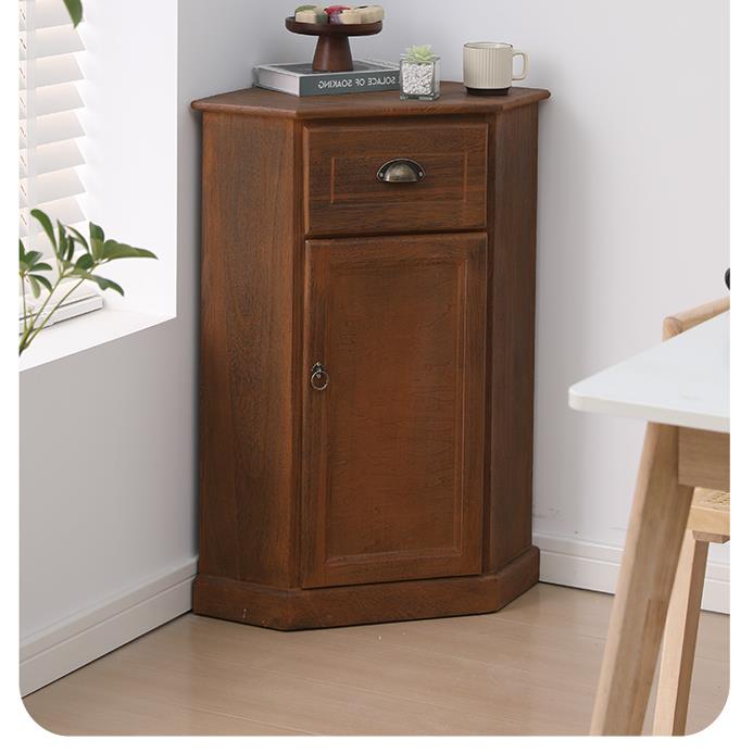 实木靠墙角柜现代简约中式五角收纳柜 客厅转角柜泡桐木供桌