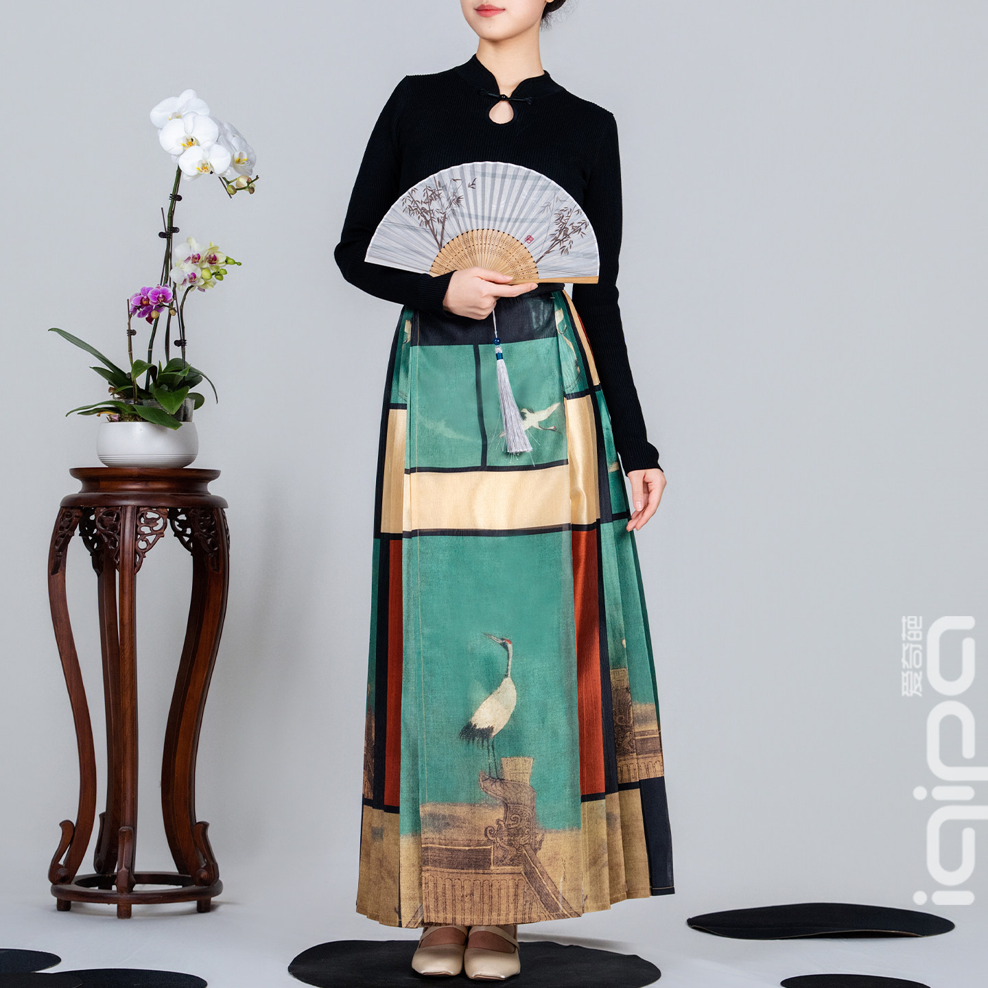 爱奇葩iqipa 瑞鹤图新中式中国风汉服日常百搭显瘦马面裙女半身裙