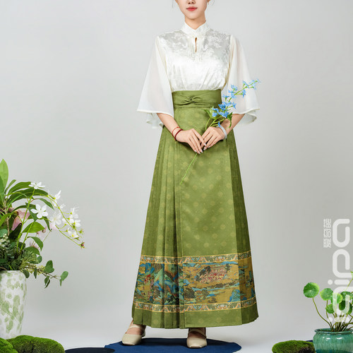 爱奇葩iqipa 翠苑上林夏季青绿山水清新马面裙女气质汉服半身裙