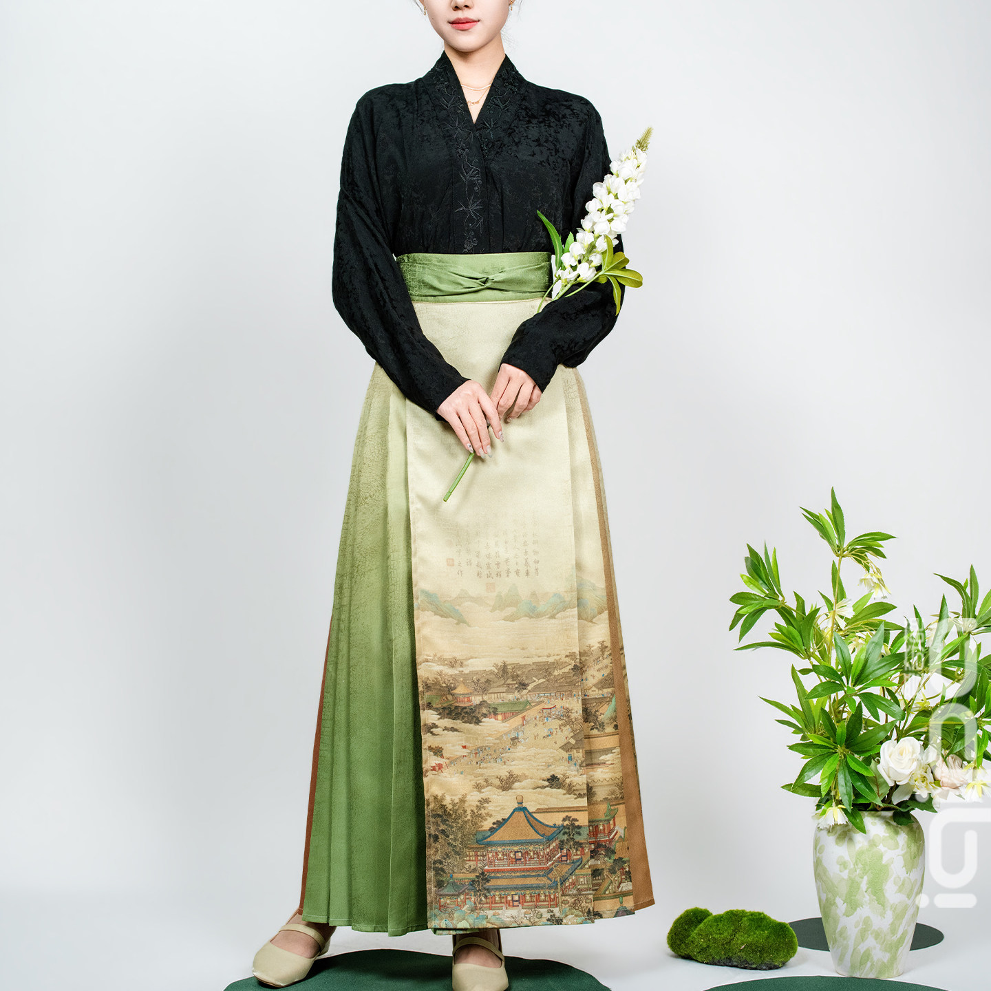 爱奇葩iqipa 宫阙山水中式日常通勤百搭马面裙高腰显瘦汉服半身裙