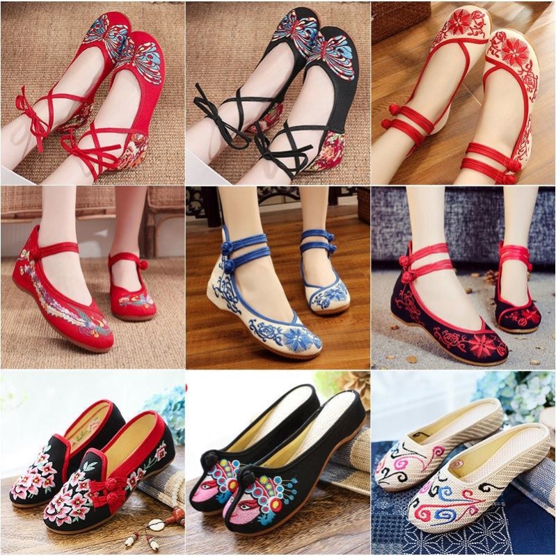 苗族鞋子女布鞋民族风绣花鞋坡跟鞋红色婚鞋广场舞蹈鞋汉服单鞋子