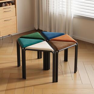 客厅可叠放凳子创意三角小矮凳板凳客人备用凳软包无靠背餐椅