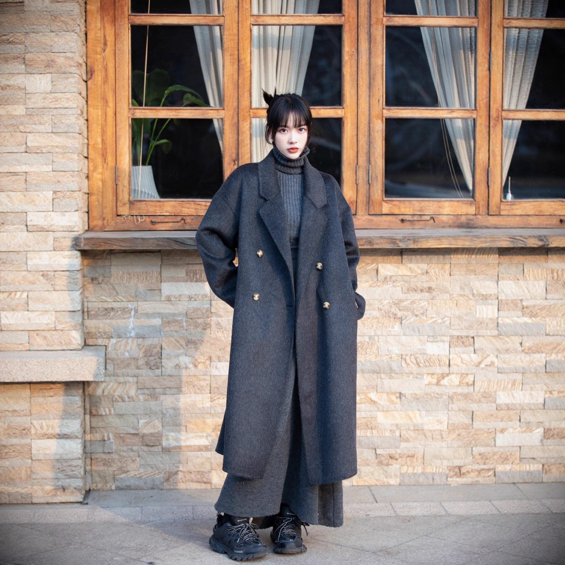 新款秋冬大衣女双面羊绒大衣韩版宽松茧型高级感加长款毛呢外套