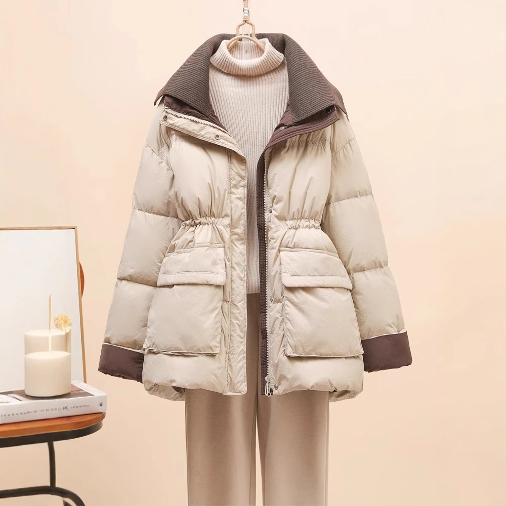 2025今年流行爆款冬季新款羽绒服女中长款收腰设计感白鸭绒外套衣