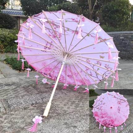 油纸伞晴雨两用人间烟火舞蹈伞女童汉服雨伞女式长柄伞花瓣流苏伞