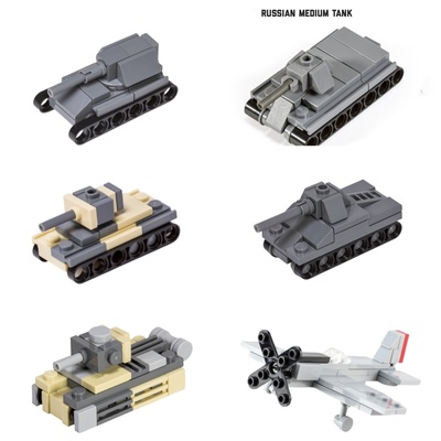 军事积木二战迷你坦克 战斗机 虎型豹型装甲车模型拼插益智玩具