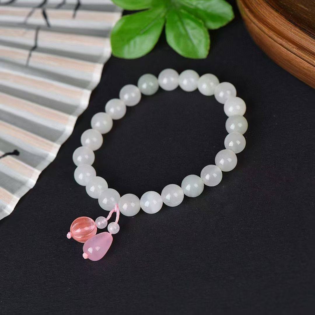 天然新疆金丝玉天山翠手链圆珠东陵玉手串多彩玉石串珠手饰