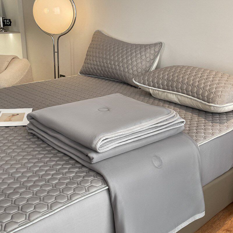 纯色简约床笠款乳胶凉席夏被四件套夏季凉感丝可水洗空调被子