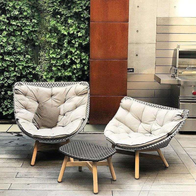 户外沙发别墅阳台藤椅单人椅子懒人柚木民宿室外休闲藤编桌椅组合