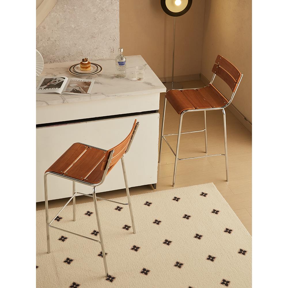 北欧家用靠背吧台凳现代简约小户型咖啡厅铁艺吧台椅高脚凳高椅子