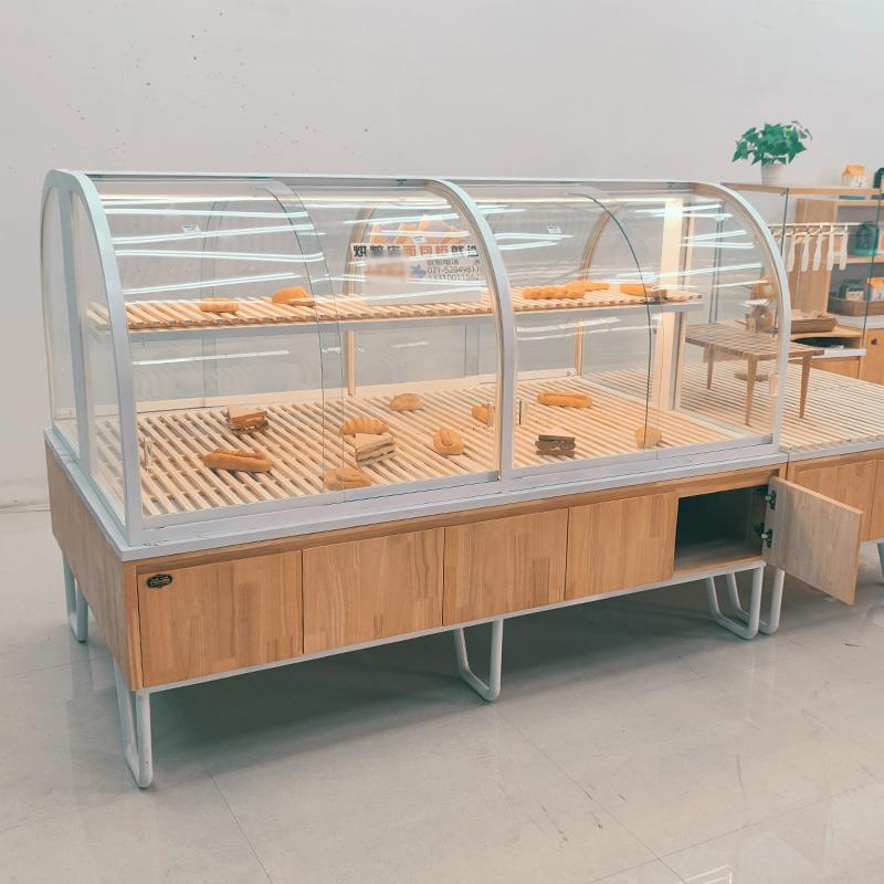 面包柜弧形展示柜玻璃商用边柜蛋糕店展示架子烘培柜台实木中岛柜