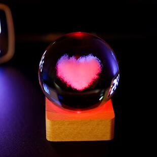 生日礼物爱心云朵3D内雕水晶球摆件小夜灯情人节送男生女朋友同学