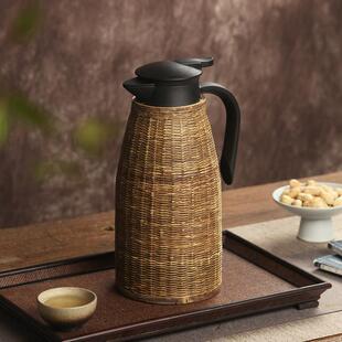 竹编热水瓶保温壶焖茶覆古家用老式暖瓶中式竹壳开 水瓶茶壶不锈