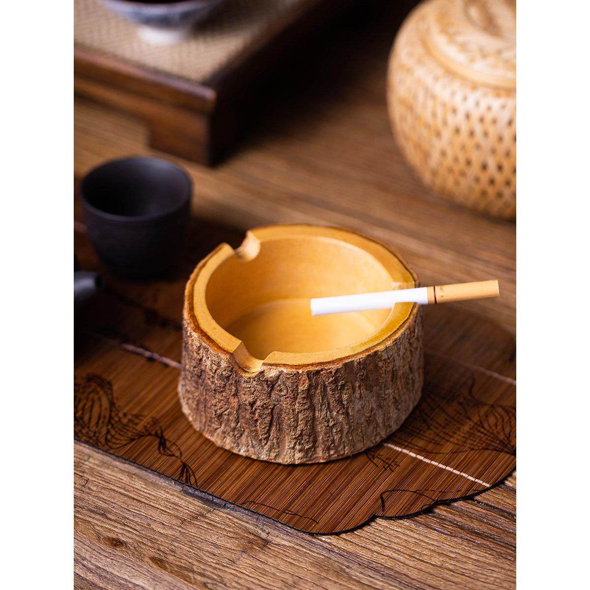 泰国实木树皮烟灰缸办公室家用泰式防飞灰客厅复古个性创意烟灰缸