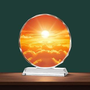 旭日东升水晶摆饰高档日照金山聚财家居装 饰品客厅玄关柜国风摆台