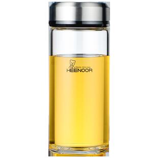 希诺单层玻璃杯加厚便携家用杯子男女士带盖泡茶杯个人专用水杯