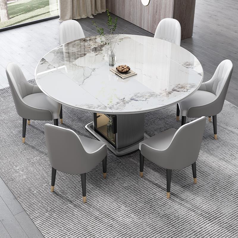 岩板餐桌椅组合轻奢2025新款家用小户型客厅吃饭桌可变圆桌储物柜