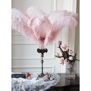 蜡烛台做旧复古黄铜天然鸵鸟毛羽毛DIY金色白色ins风格北欧式摆件