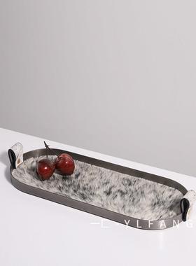 一匚现代轻奢马毛椭圆花边托盘 样板间售楼处衣帽间桌面收纳摆件