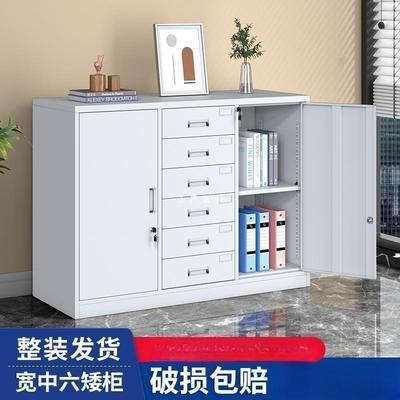 宽中六矮柜铁皮文件柜办公室资料档案柜带锁抽屉储物柜家用收纳柜
