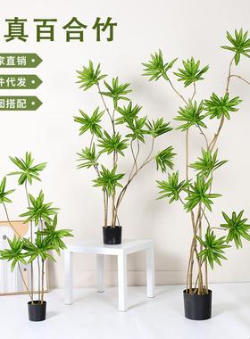 仿真绿植高级感百合竹假树盆栽大型落地摆件橱窗装饰仿生植物造景