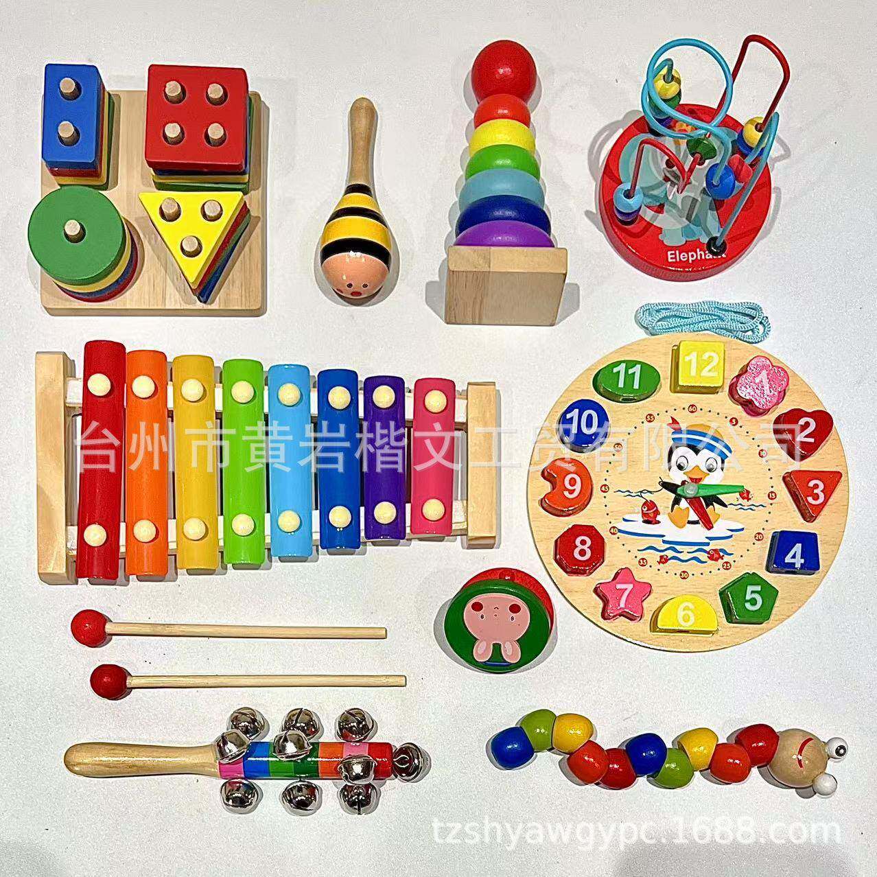 早教益智玩具儿童木质宝宝小绕珠八音琴闹钟儿童敲琴套装木制玩具