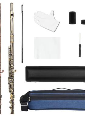 SLADE16孔E键C调闭孔长笛套装仿古长笛白铜笛子儿童成人学生长笛