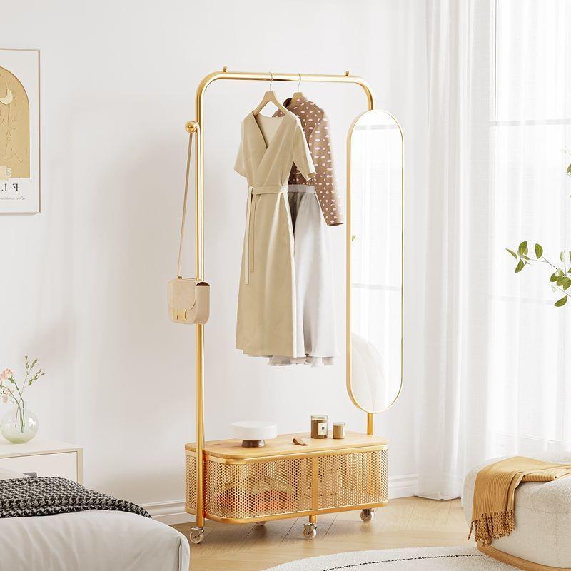 可旋转穿衣镜衣帽架一体落地卧室脏衣篓收纳全身镜挂衣架子二合一